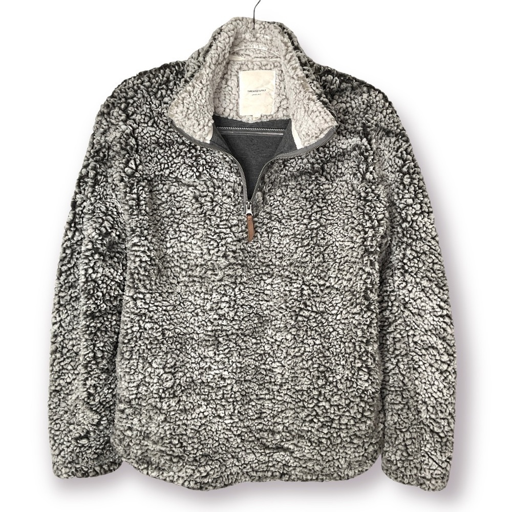 Thread & Supply Two Tone Sherpa 1/4 Zip Pullover Brown Sz M